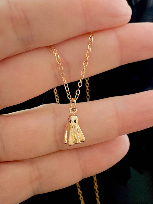 18K Gold & Small Plated Ghost Ghost Pendant Necklace