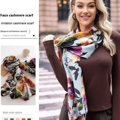Artificial Cashmere Scarf Female Plant Print Fashion Commuter