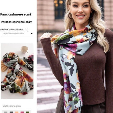 Artificial Cashmere Scarf Female Plant Print Fashion Commuter