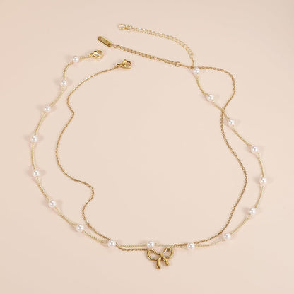 Women's Minimalist And Versatile Pearl Bow Necklace Fashion Jewelry